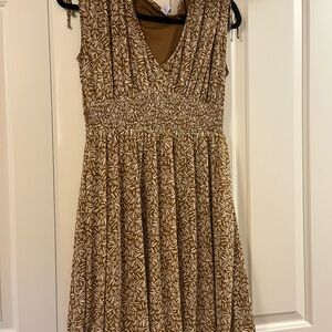 Brown Patterned Sleeveless Dress
